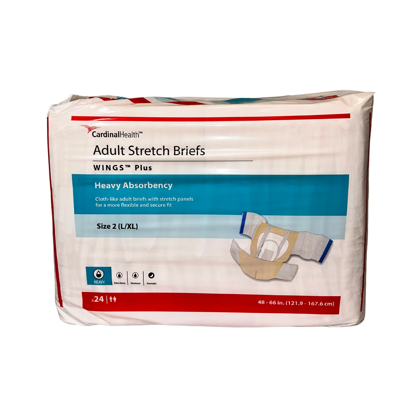 Cardinal Health WINGS Plus Adult Stretch Briefs (L/XL) (Caja de 96 pañales)