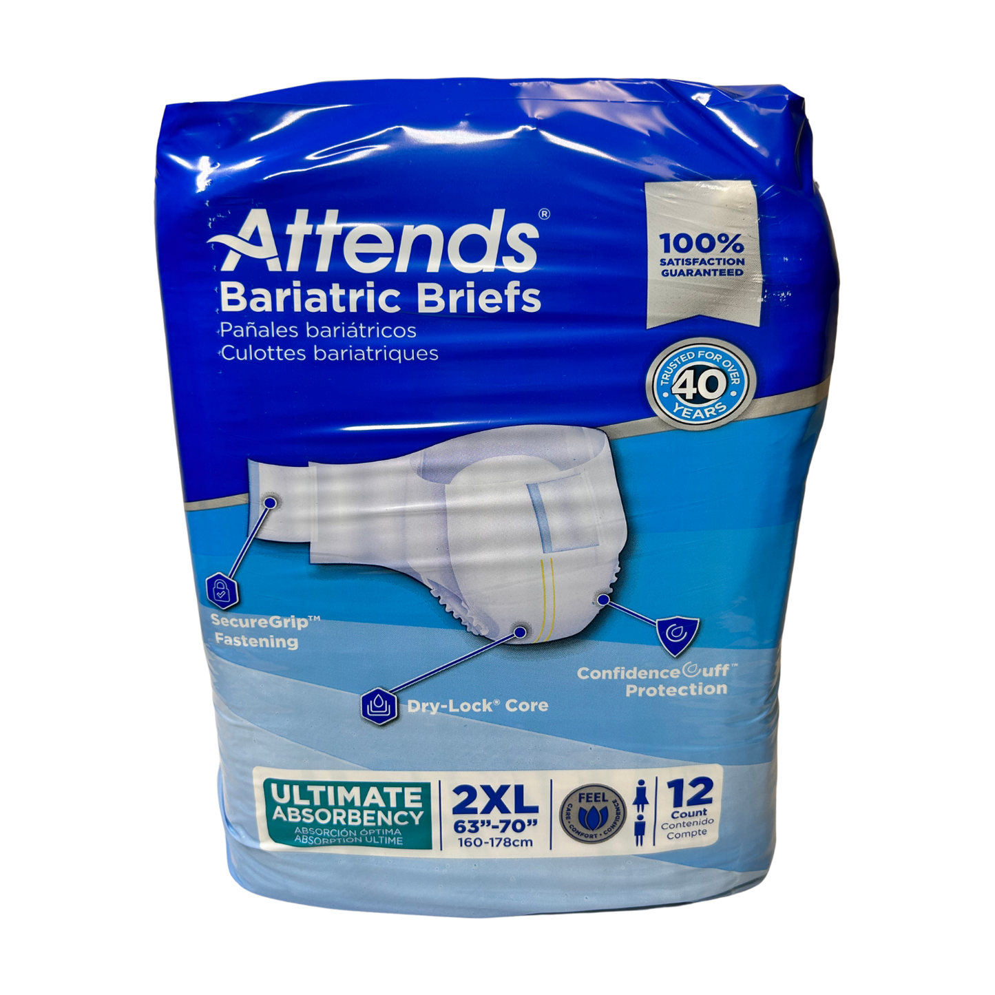 Attends Bariatric Briefs, 2XL / (Caja de 4 pqt. de 12 pañales)